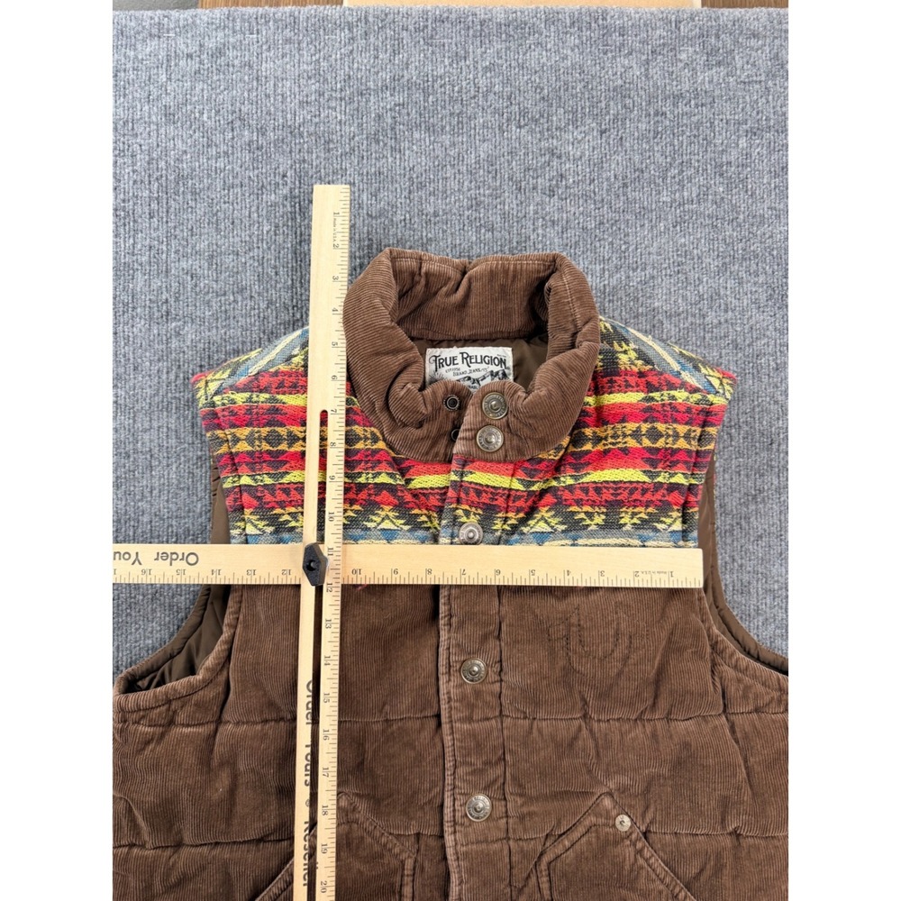 True Religion Mens Large Brown Corduroy Puffer Vest Southwestern Yoke Vintage L - Picture 4 of 7